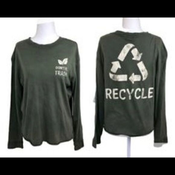 Vibe N’ Environment Friendly Raw Hem along Sleeve Tee Green XS‎ - Picture 1 of 7
